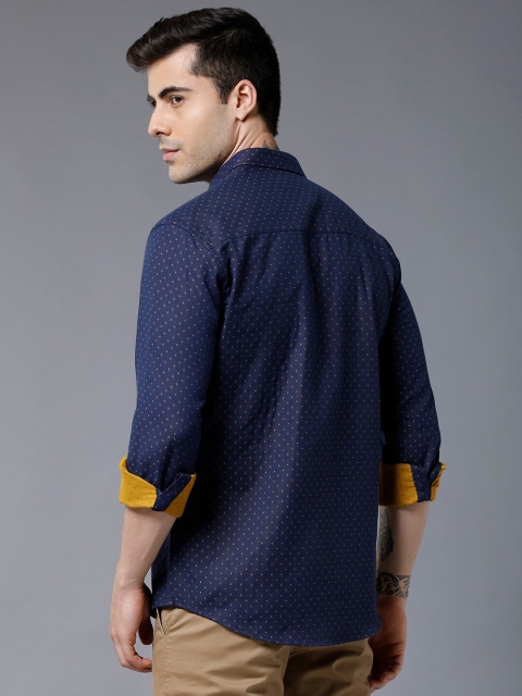 

YOVISH Men Navy Blue Smart Slim Fit Printed Casual Shirt