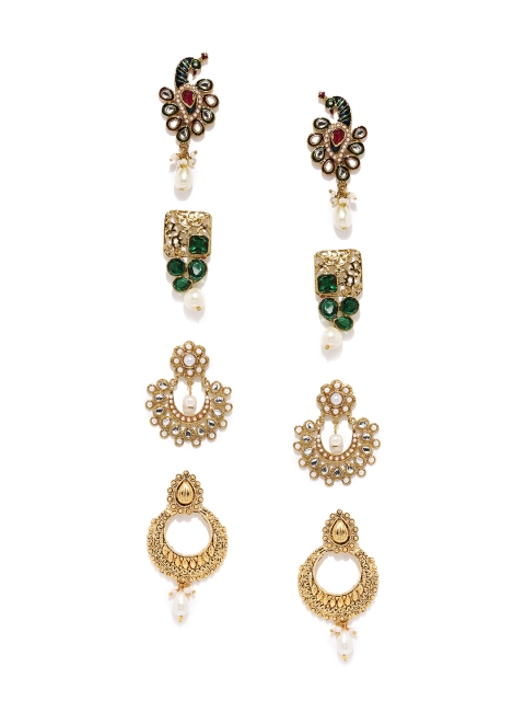 

Zaveri Pearls Set of 4 Gold-Plated Drop Earrings