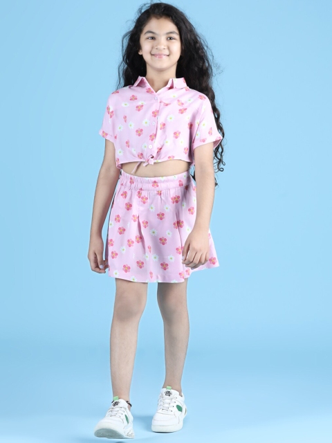 

luyk Girls Pink Floral Printed Co-Ords Set