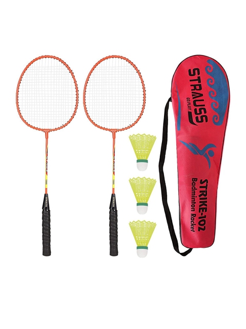 

STRAUSS Kids Orange Coloured Solid Strike 102 Badminton Racquets with Shuttlecock