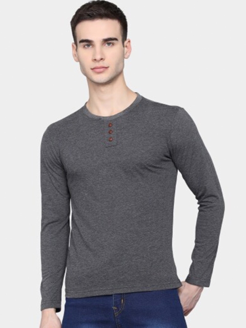 

PockMAN Men Grey Henley Neck Bio Finish T-shirt