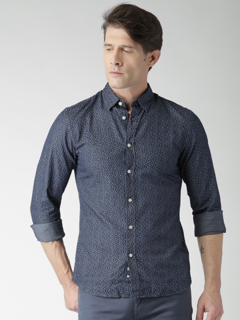 

Celio Men Navy Printed Denim Casual Shirt, Navy blue