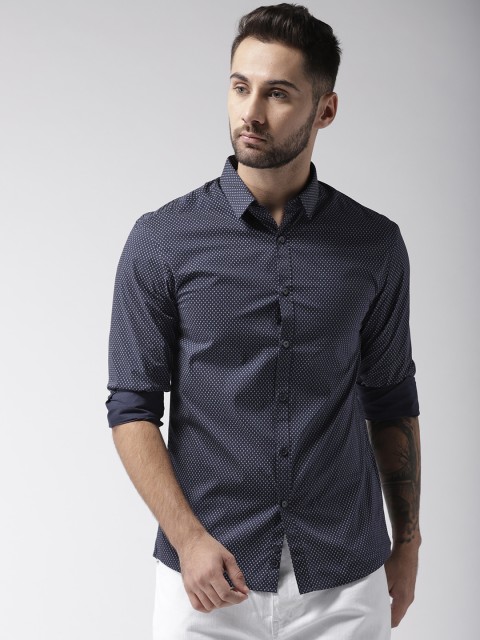

Celio Men Navy & White Printed Casual Shirt, Navy blue