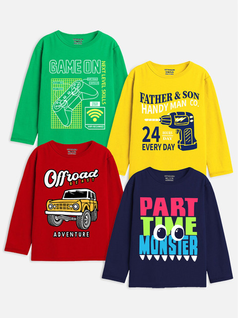 

Trampoline Boys Green & Yellow Set of 4 Typography Printed T-shirt