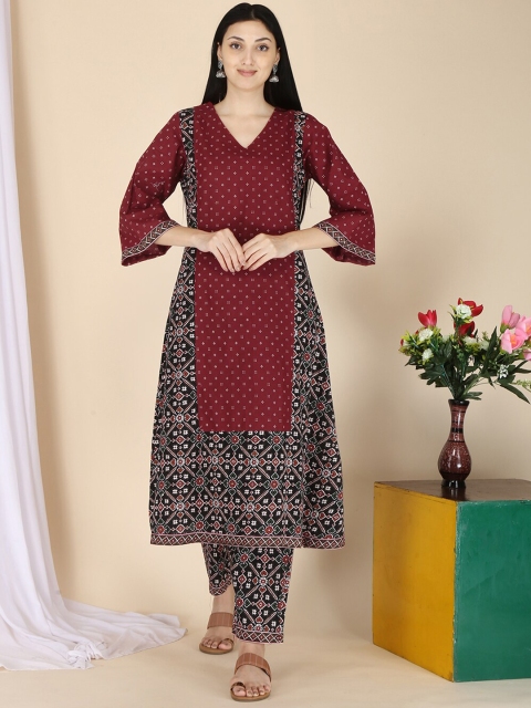 

ERISHA Women Maroon Floral Printed Cotton Kurta with Trouser & Dupatta