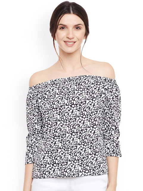 

Belle Fille Women Black & White Printed Bardot Top