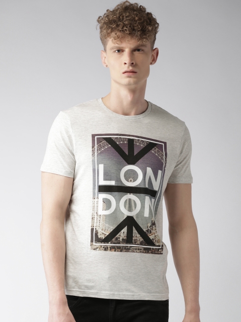 

Celio Men Grey Melange Printed Round Neck T-shirt