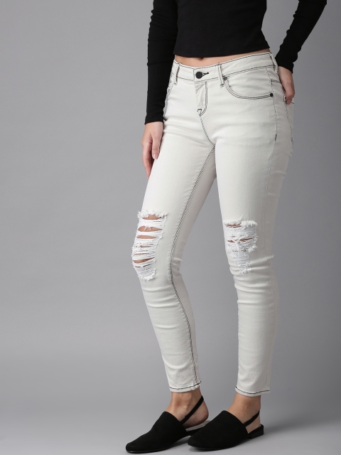 

Moda Rapido Women Off-White Skinny Fit Ankle Length Mildly Distressed Stretchable Jeans