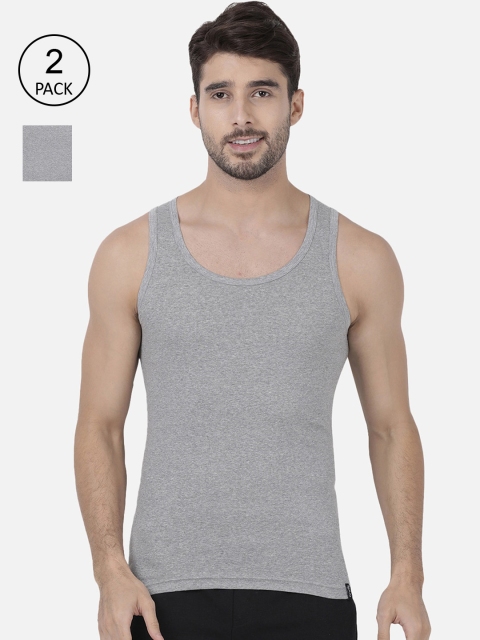 

one8 by Virat Kohli Men Pack Of 2 Grey Melange Solid Pure Cotton Innerwear Vests