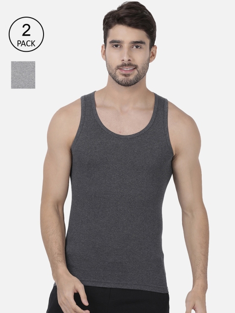 

one8 by Virat Kohli Men Pack Of 2 Solid Pure Cotton Basic Innerwear Vests, Charcoal