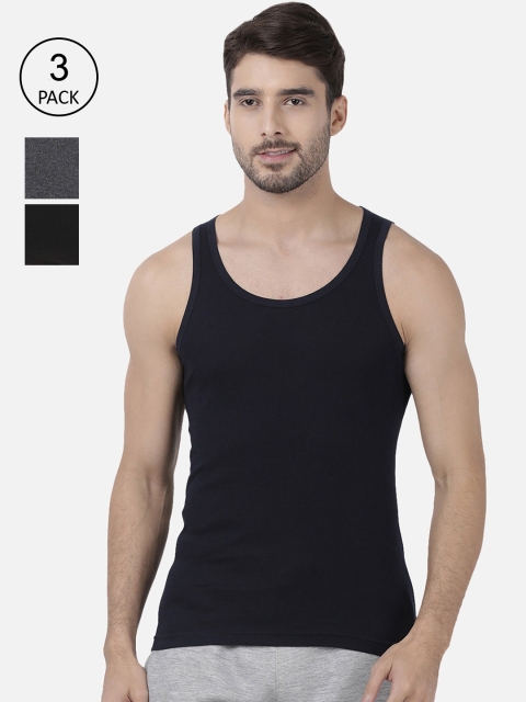 

one8 by Virat Kohli Men Navy Blue, Charcoal, Black Pack Of 3 Solid Basic Innerwear Vests