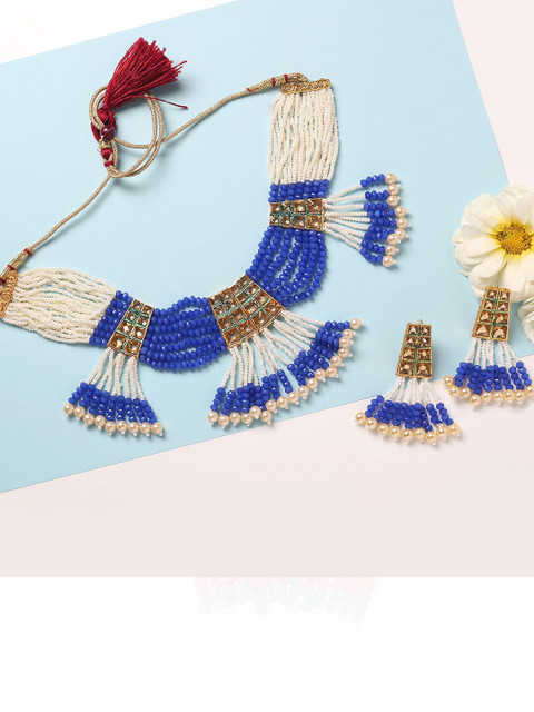 

MAD CLUB Women Gold-Plated Blue & White Pearl Jewellery Set