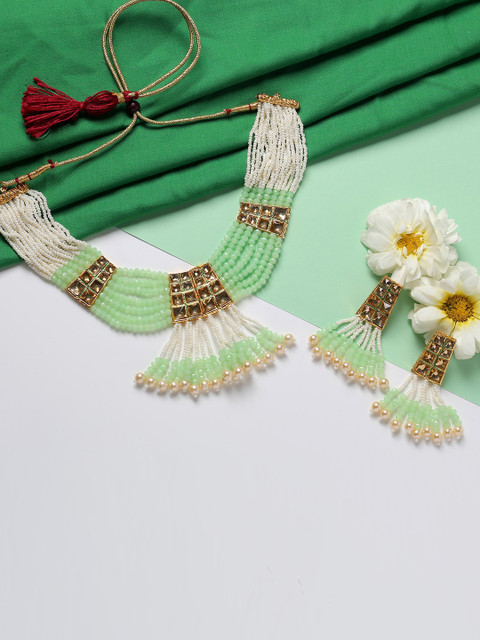 

MAD CLUB Green & White Stone Gold-Plated Necklace & Earrings Set