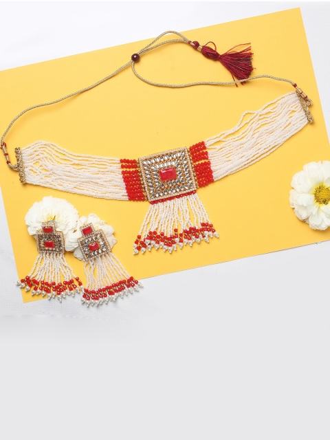 

MAD CLUB Red & White Gold-Plated Pearl Stone Jewelry Set