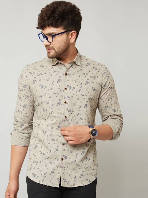 

MR KAMEEJ Men Beige & Blue Relaxed Floral Printed Pure Cotton Casual Shirt