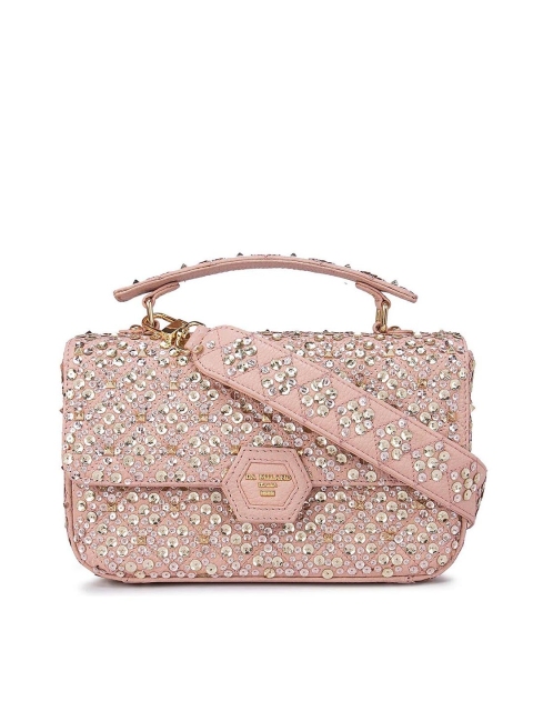 

Da Milano Pink Embellished Leather Structured Handheld Bag