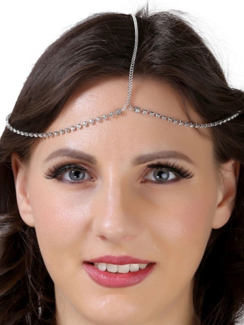 

FemNmas Women Silver-Plated Oxidised Head Chain