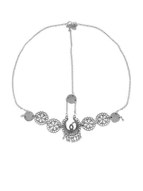 

FemNmas Silver-Plated Oxidized Antique Matha Patti Head Jewellery