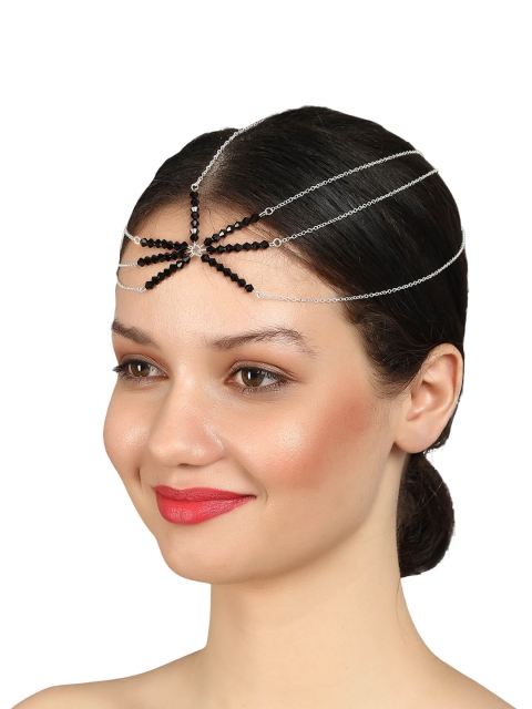 

FemNmas Silver-Toned & Black Beads Head Chains