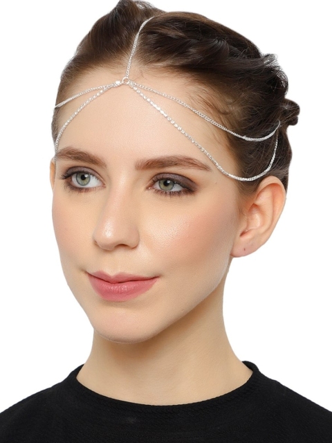 

FemNmas Silver-Plated White Rhinestone-Studded Hair Chain