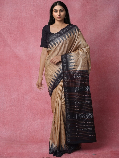 

Unnati Silks Cream-Coloured & Black Jute Silk Jamdani Saree