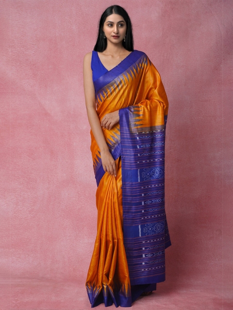 

Unnati Silks Orange & Blue Jute Silk Jamdani Saree