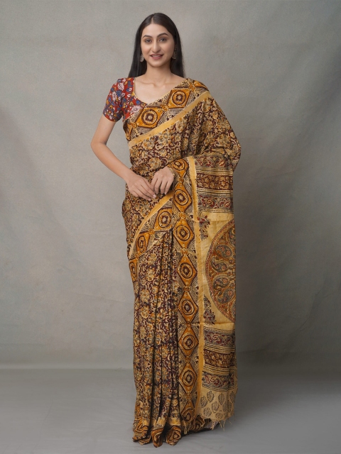 

Unnati Silks Tan & Orange Kalamkari Pure Silk Kanjeevaram Saree