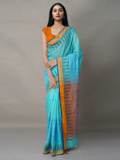 

Unnati Silks Orange & Orange Ethnic Motifs Pure Linen Jamdani Saree