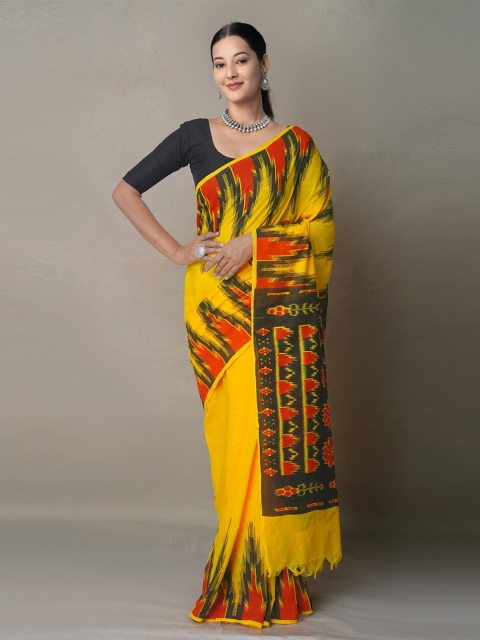 

Unnati Silks Yellow & Red Pure Linen Jamdani Saree