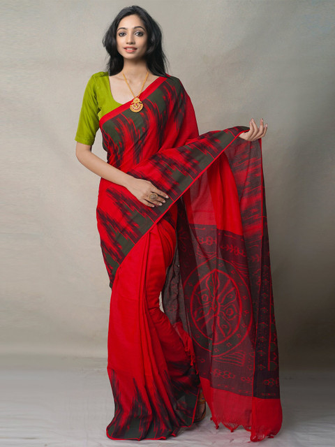 

Unnati Silks Red & Black Woven Design Pure Linen Saree
