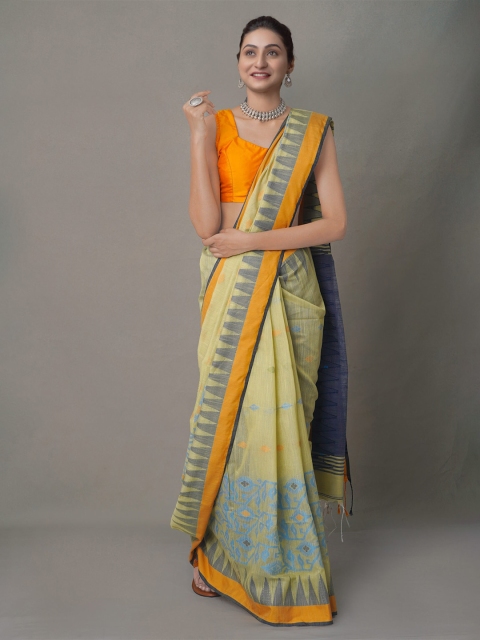 

Unnati Silks Green & Blue Woven Design Pure Linen Jamdani Saree