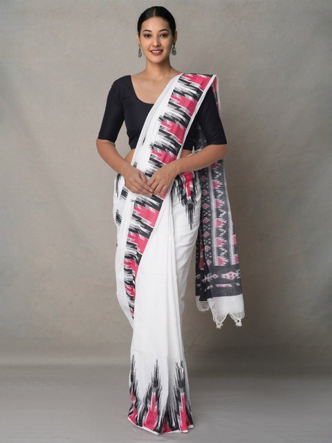 

Unnati Silks White & Red Pure Linen Jamdani Saree