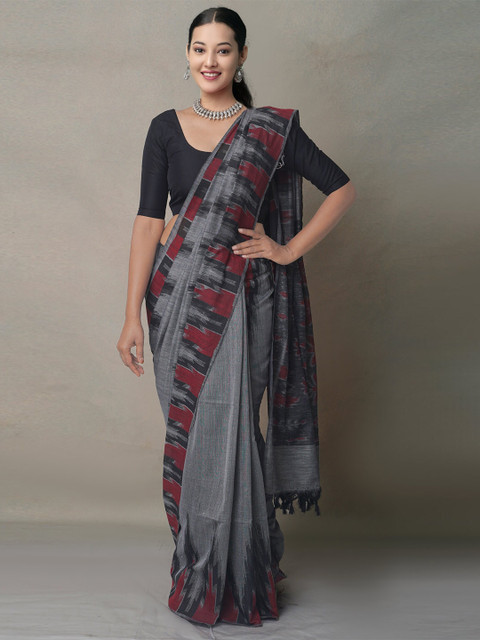 

Unnati Silks Grey & Black Woven Design Pure Linen Jamdani Saree