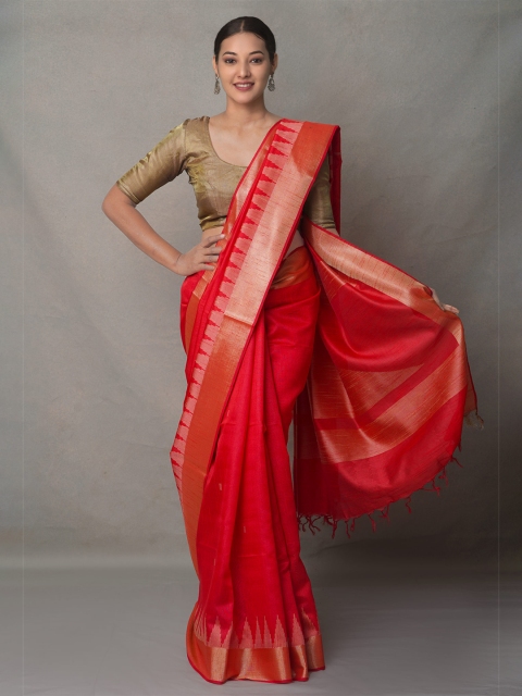 

Unnati Silks Red & Gold-Toned Zari Pure Linen Saree