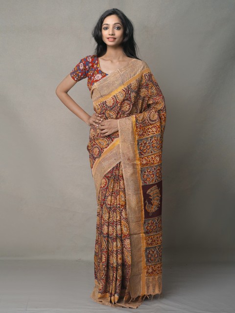 

Unnati Silks Red & Grey Kalamkari Pure Silk Kanjeevaram Saree