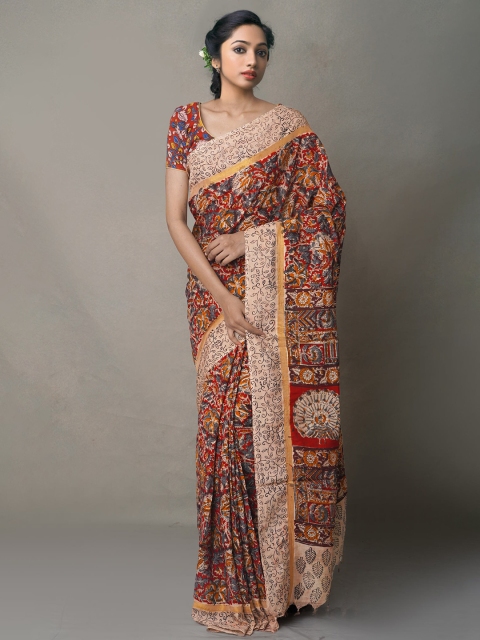 

Unnati Silks Maroon & Red Kalamkari Pure Silk Kanjeevaram Saree