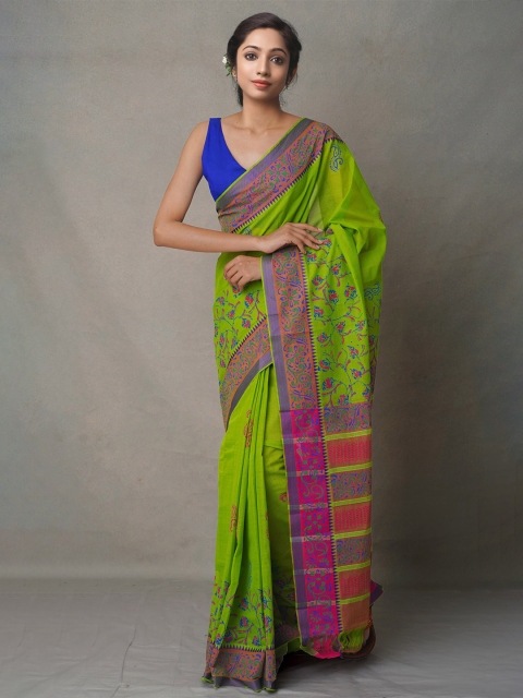 

Unnati Silks Green & Pink Ethnic Motifs Pure Cotton Mangalagiri Saree