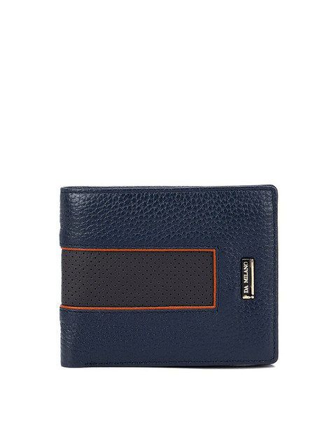 

Da Milano Men Blue & Brown Textured Zip Detail Leather Two Fold Wallet