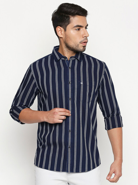 

Basics Men Blue Slim Fit Striped Casual Shirt