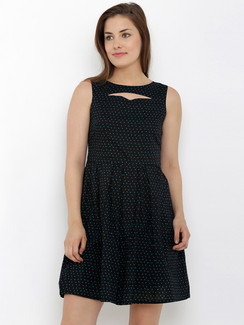

20Dresses Women Black Printed Fit and Flare Dress