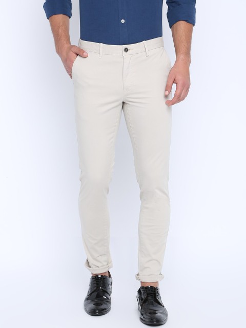 

Basics Men Beige Tapered Fit High-Rise Chinos Trousers