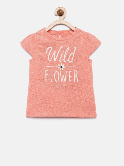 

Tommy Hilfiger Girls Peach-Coloured Printed T-shirt