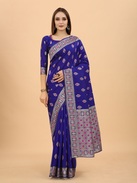 

INDI AVTAAR Navy Blue & Gold-Toned Woven Design Zari Silk Cotton Heavy Work Banarasi Saree