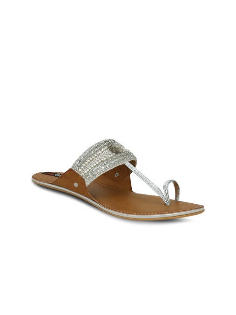 

Get Glamr Women Silver-Toned Embellished One-Toe Flats