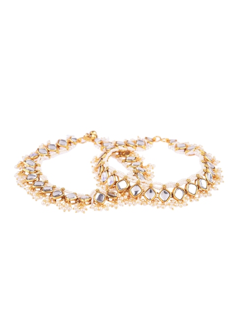

FEMMIBELLA Gold-Plated Kundan & Pearl Layered Anklet