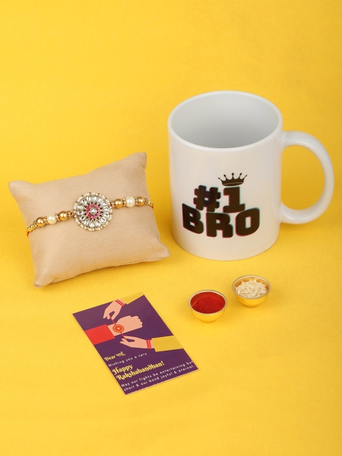 

Accessher Men Pink Enameled Rakhi With Mug & Greeting Card