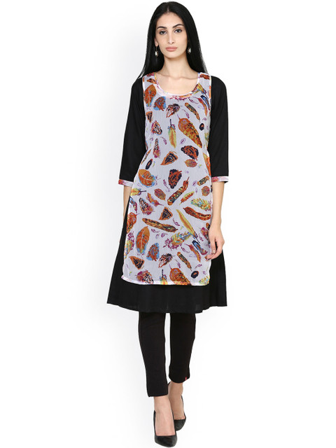 

Ayaany Women Black & White Printed Two-Piece Layered Kurta