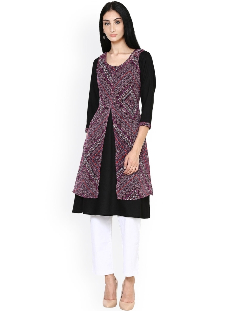 

Ayaany Women Black Printed Layered A-Line Kurta