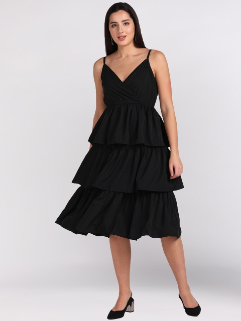 

shashvi Women Black Layered Crepe Empire Midi Dress