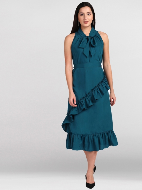 

shashvi Blue Tie-Up Neck Crepe Midi Dress